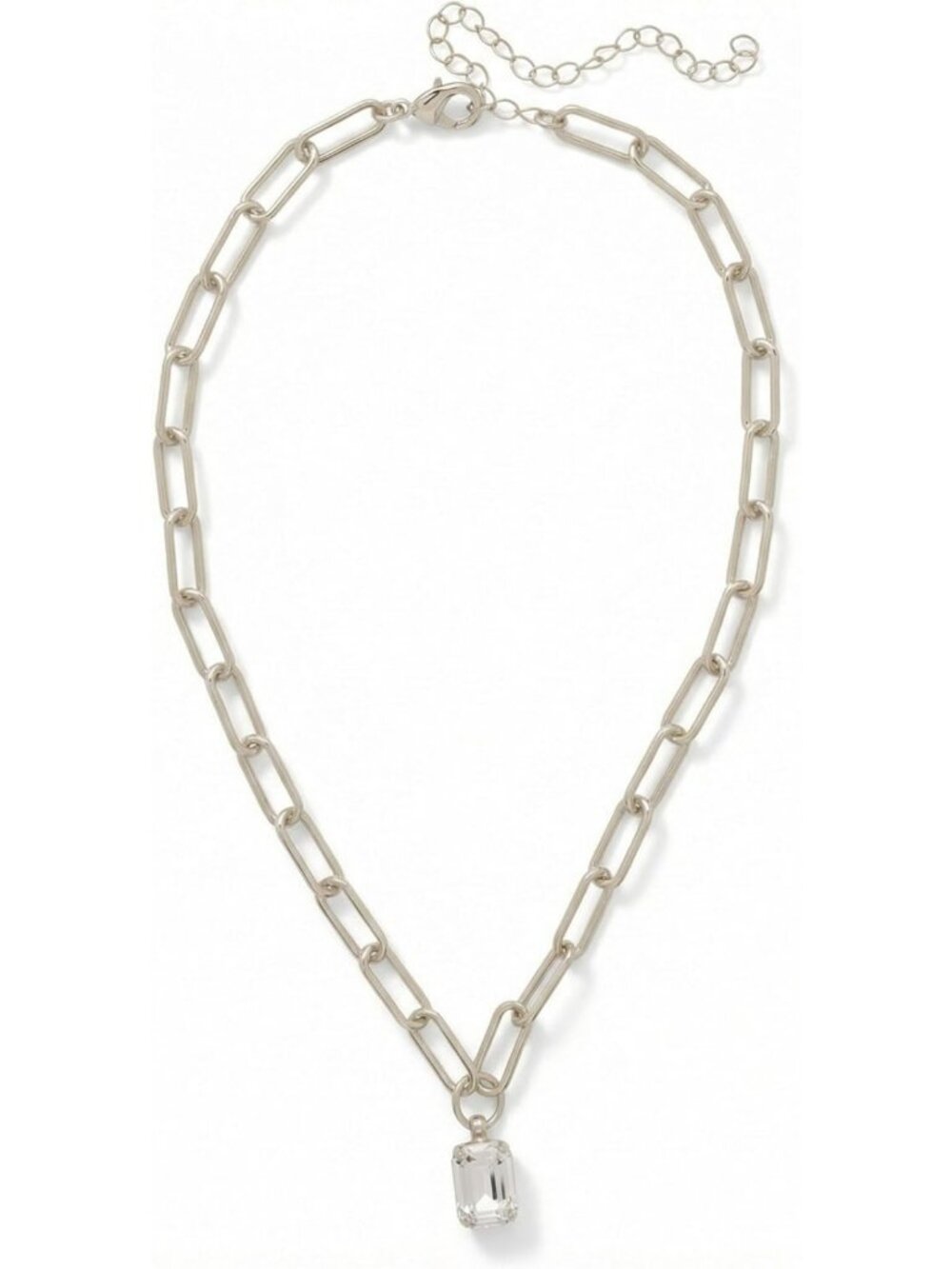Stunning Crystal Pendant Necklace, Adjustable 16-20 Inch Chain, Emerald Cut